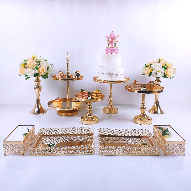 

10 PC European Style Crystal Metal Cupcake Wedding Cake Stand Rack Set Holiday Party DisplayTray