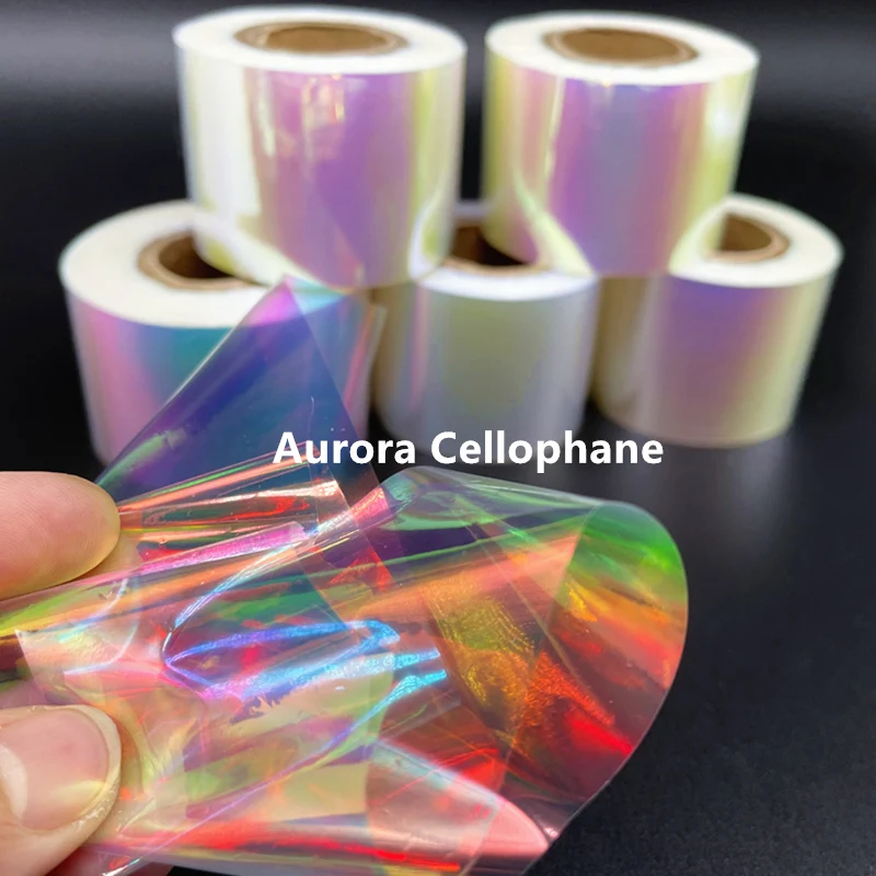 4cm*100m Aurora Cellophane Nails Glass Paper Rainbow Foils Nail Trend Design Ice Cube Korean Manicure DIY Nails Decoration