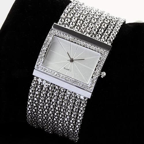 Relógio de pulso de quartzo feminino relogiofeminino tom prata banda strass pulseira relógio para womenmontrefemmerelojmujer