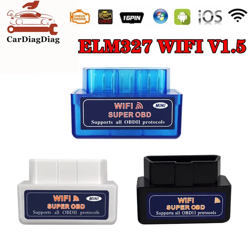 

Автомобильный сканер интерфейса OBD 2 ELM327 WIFI V1.5 Поддержка iOS Android Windows Super Mini ELM 327 WIFI V1.5 OBD2