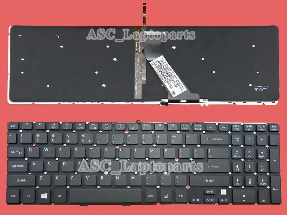 New US Keyboard For Acer Aspire V7-582P V7-582PG V7-582P-6673 V7-582PG-6421 Laptop, with Backlit Board, without Frame, Black