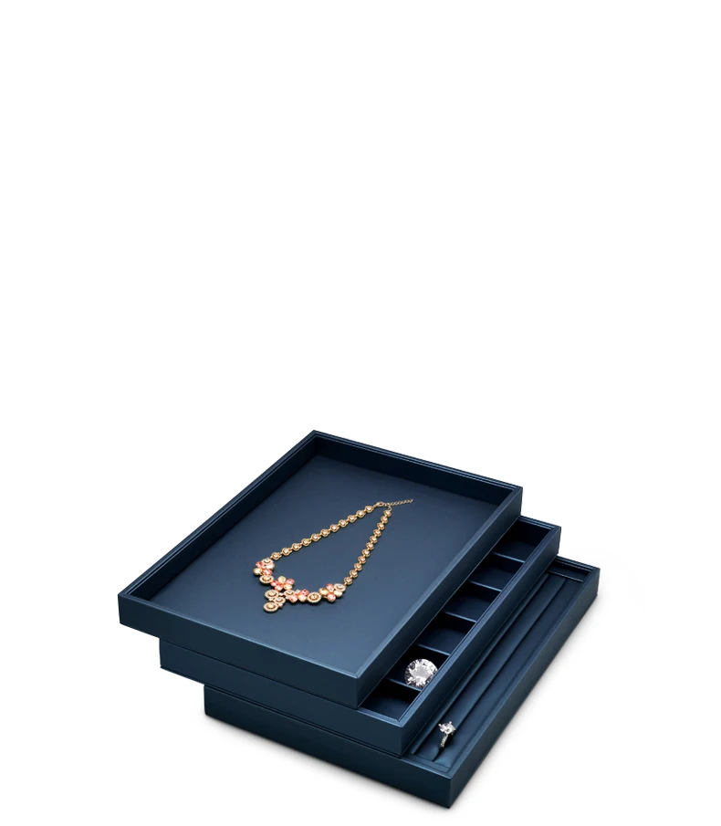 Oirlv Schmuck-Display-Platte, Schmuck-Tablett, blauer Ring, Halskette, Ausstellungsstand, Leder, Armband, Verpackung, Schmuck-Organizer-Tablett – Detail 3