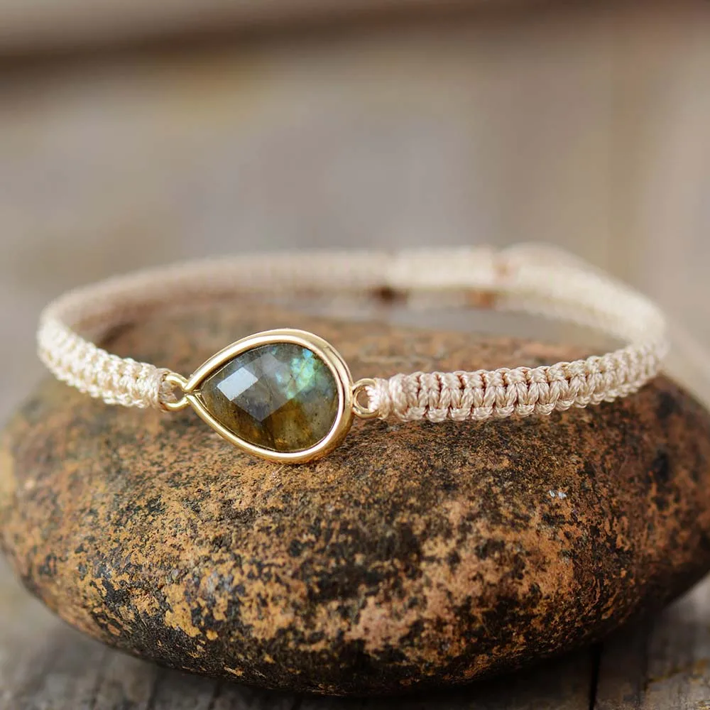 Cute Natural Stone Teardrop Charm String Braided Macrame Bracelets Labradorite Friendship Bracelet Femme Women Classic Jewelry