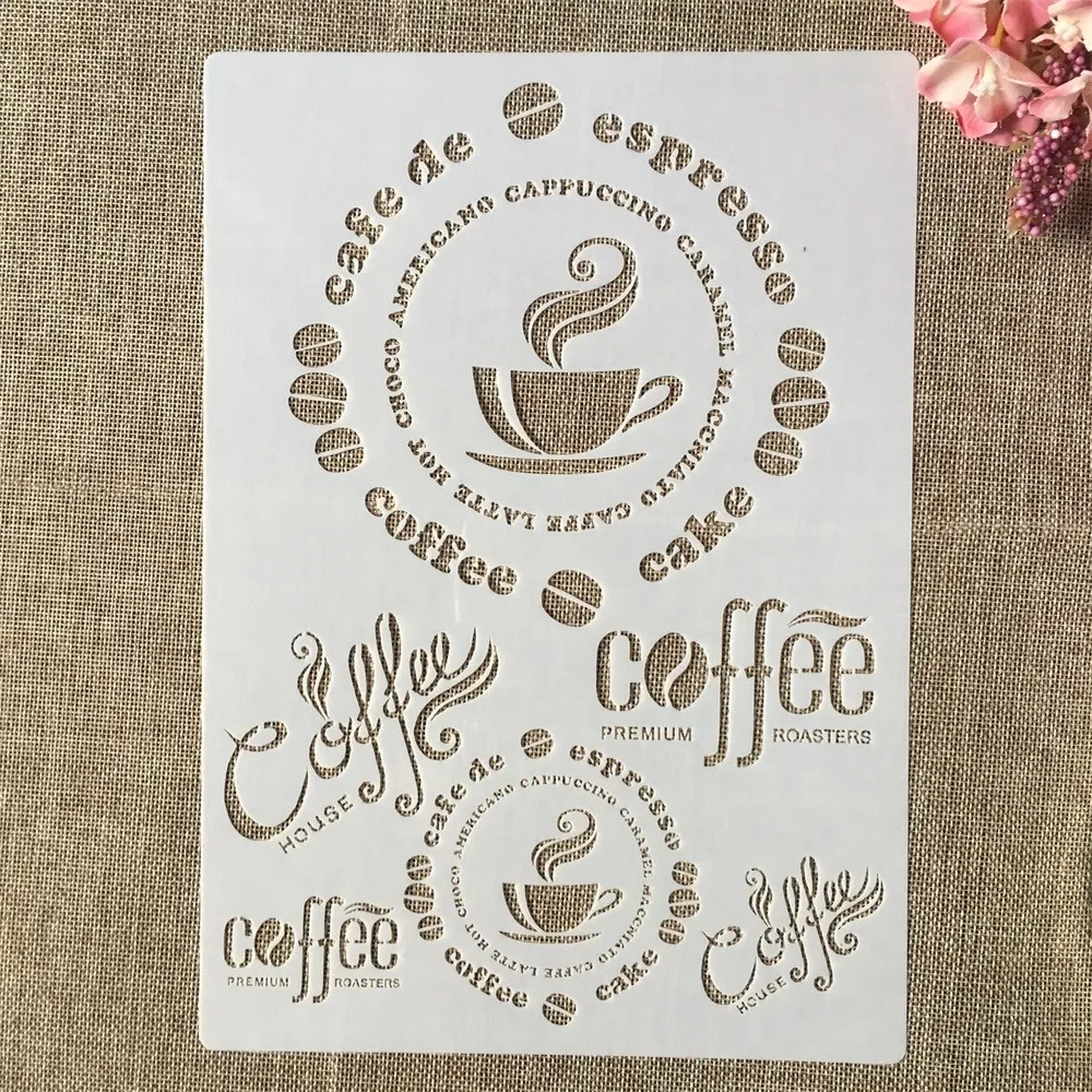 A4 29cm Vintage Coffee Cup Bean DIY Layering Stencils Wall Painting Scrapbook Coloring Embossing Album Decorative Template