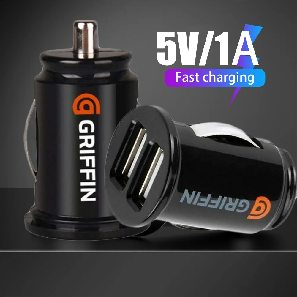 1pcs Dual USB Car Charger 1A Fast Charing 2 Port 5V Cigarette Socket Lighter Car USB-C Charger For iPhone 12 Power Adapter