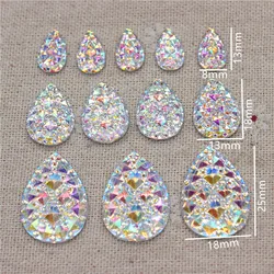 8*13mm/13*18mm/18*25mm Bling Clear White AB Resin Rhinestone Teardrop Flatback Cabochon Stone DIY Wedding Decoration Crafts