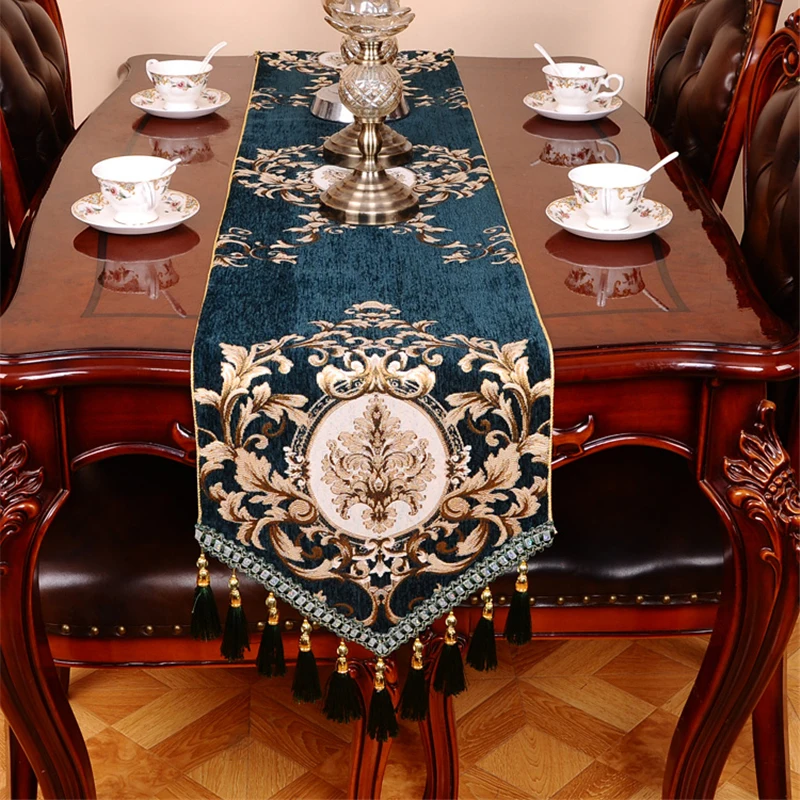 

Table Runner Diningroom Decor Long Coffee Table Cloth Euro Luxury Cabinet Chenille Jacquard Winter Tassel Pendant Tablerunner