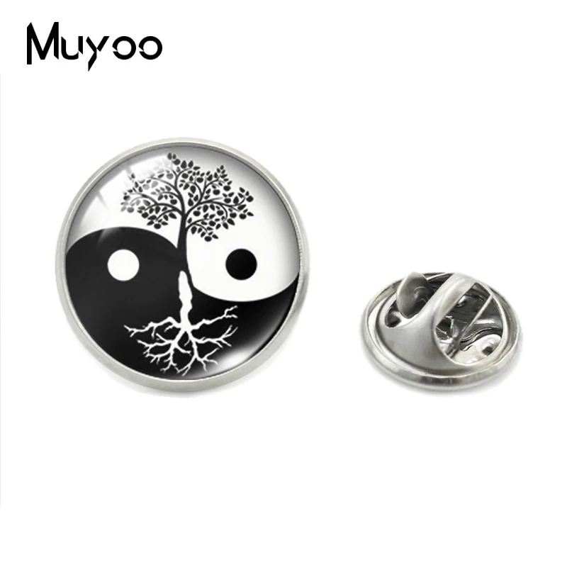 2019 New Fashion Yin Yang Tree of Life Collar Pins Vintage Trees Yinyang Bagua Stainless Steel Jewelry Lapel Pins