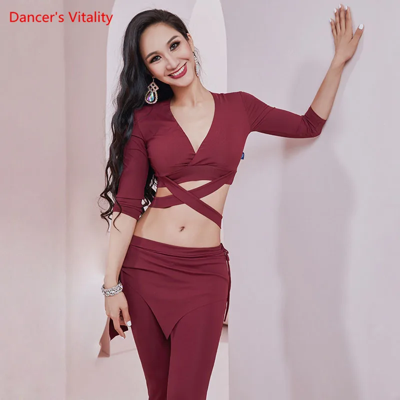 Oriental Dance Top/Pants V-Neck Shirt 7-Point Sleeve Trousers Practice Clothes Set Female Belly Dancewear Performance Clothing