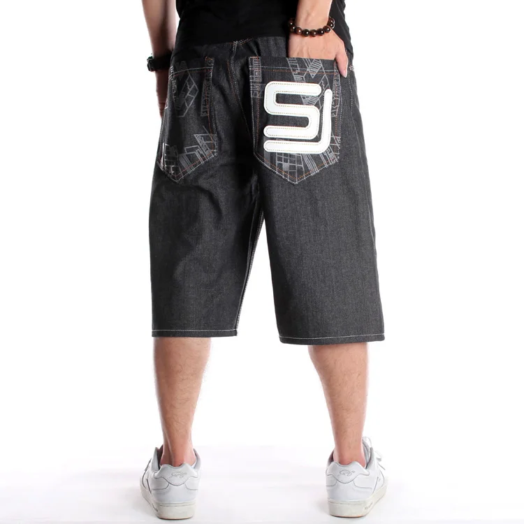 Summer Hip-hop Denim Shorts Men Loose Embroidered Printed Cropped Trousers Trendy Plus Fat Big Size Casual Street Shorts