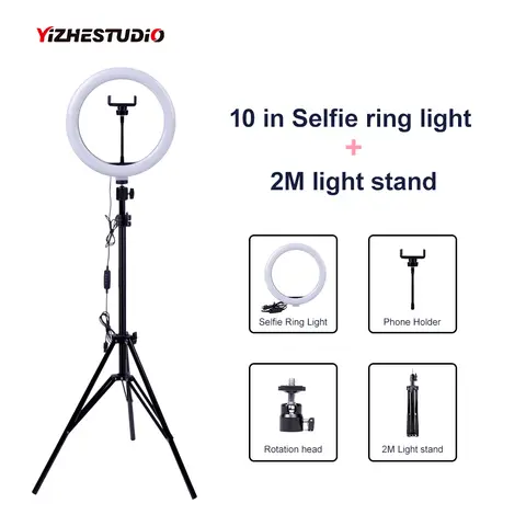 Dimmable selfie ring light with tripod and phone holder Yizhestudio