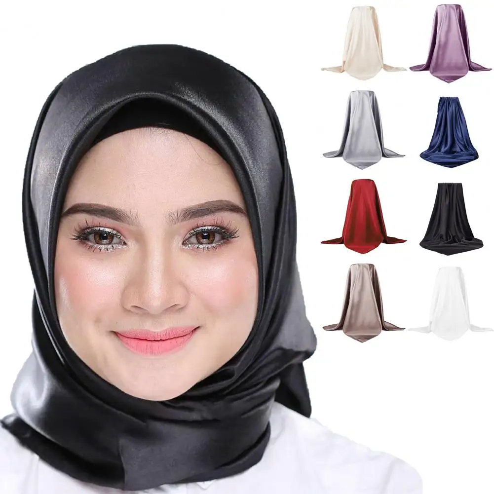 Women Headscarf Square Soft Imitation Silk Solid Color Scarf Head Wrap Shawl New Female Headwear Accessories Party