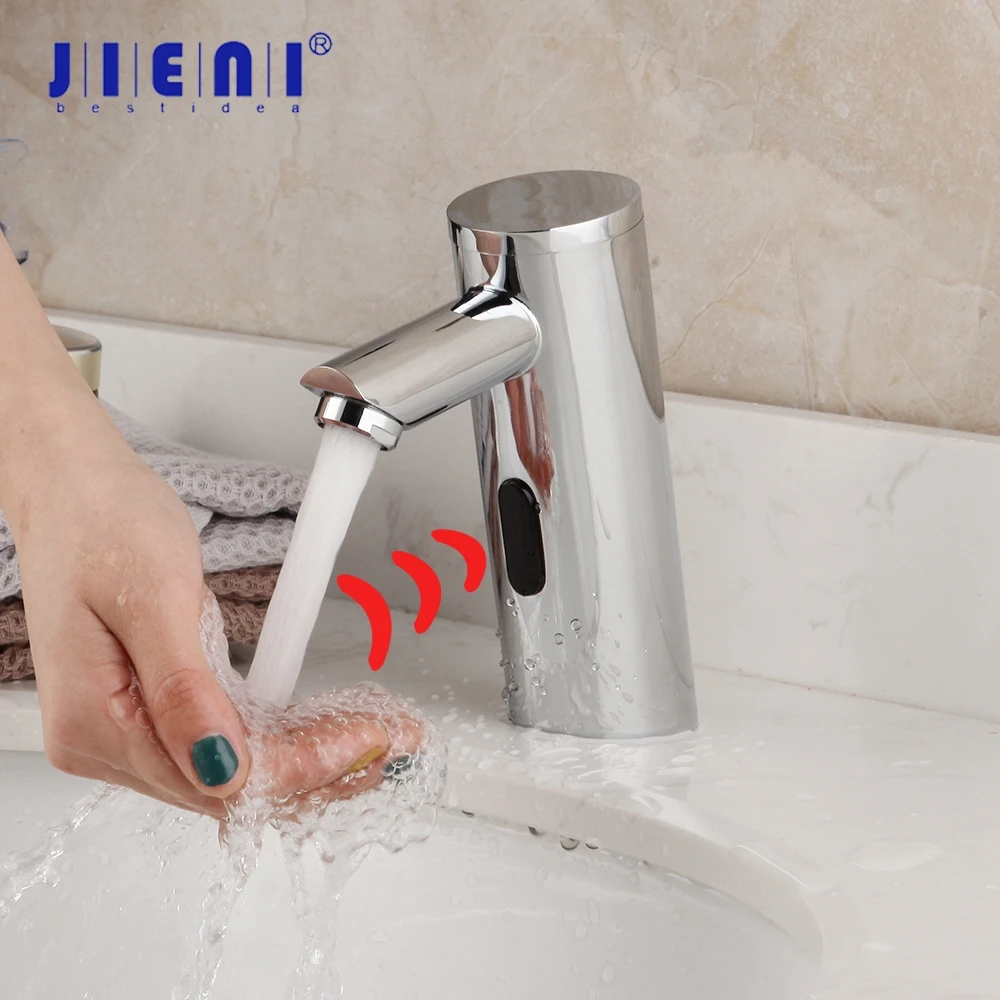 

JIENI Chrome Polished Automatic Sensor Faucet Short Bathroom Basin Sink Faucet Hot & Cold Water Mixer Tap Touch Sense Faucet