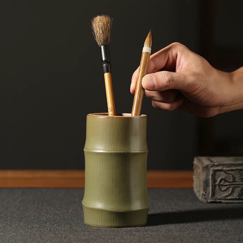 Ceramic Pen Holder Penholder Chinese style Pen Container Brush Pot Penrack Bamboo shape Chinese Gift Study Suppies