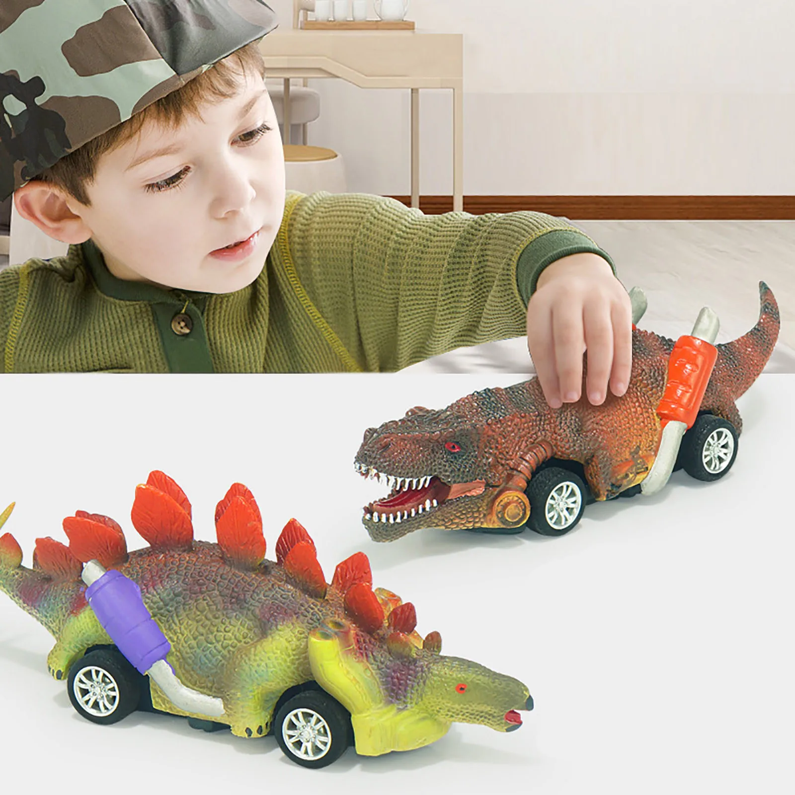 Simulation Dinosaur Model Pull Back Car Toy With Four-wheeled Boy And Girl Creative Gift Children Pull Back Dinosaur World Toy