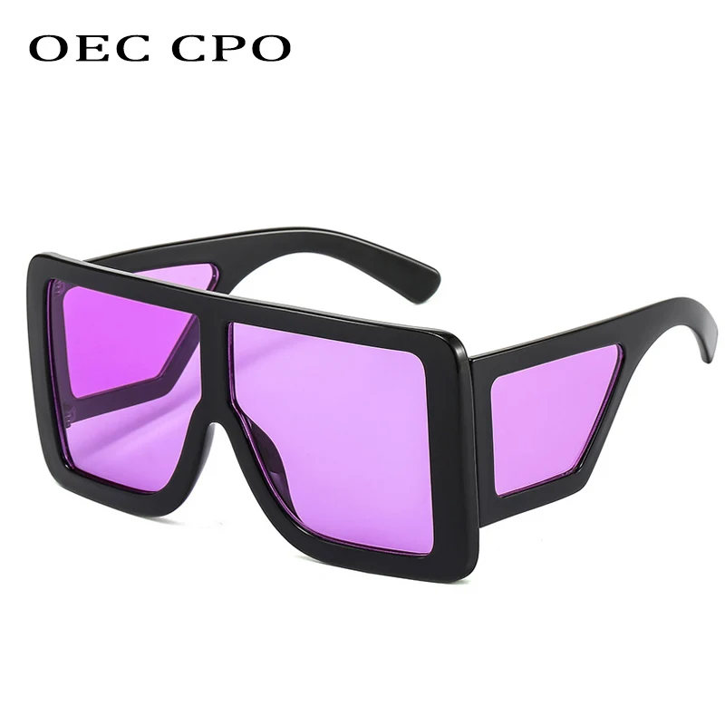 OEC CPO-gafas de sol de una pieza para mujer, lentes cuadradas de gran tamaño, a la moda, rosa, gris, Retro, UV400