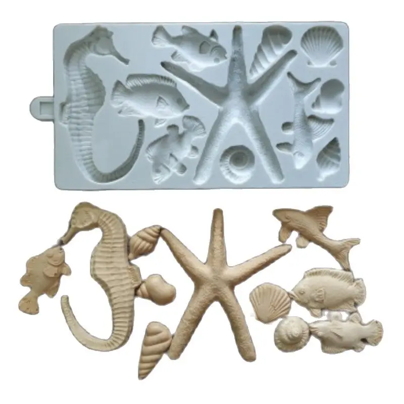 Starfish Hippocampus Shape Silicone Fondant Mold Small Fish Shell Conch Shape Cake Decoration Chocolate Baking Tool K273