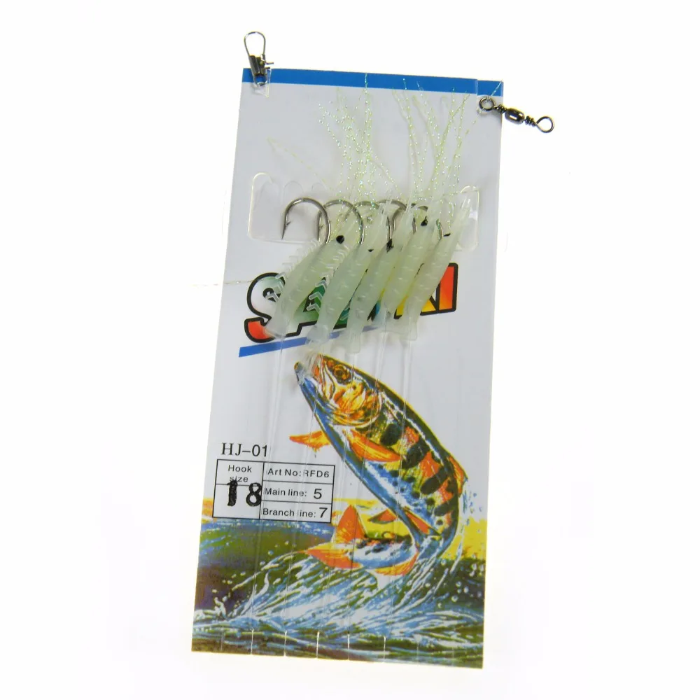 1 Pack (5 stücke) salzwasser Angeln Sabiki Rigs Meer Nacht Glow Angeln Sabiki Lockt Garnelen Köder Jigs Lure Für Angeln