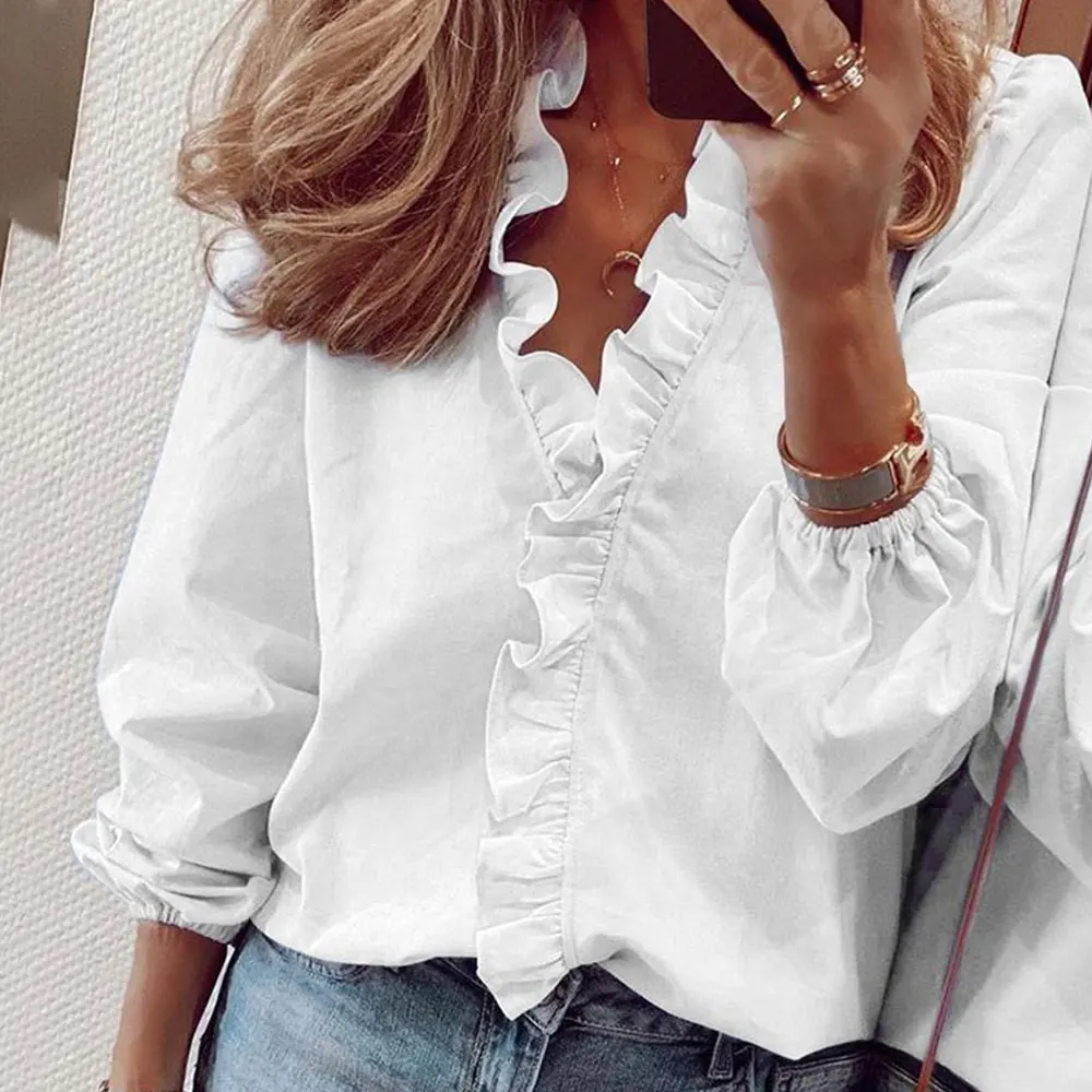 Elegant Boho Floral Print Slim Shirt Office Lady Retro Tops Women Casual Short Sleeve Sexy V-neck Ruffles Blouse 2023 Summer