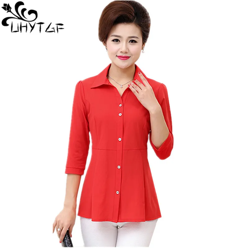 

UHYTGF Summer Blouses And Shirts Women Single-Breasted Cardigan Tops Womens Clothes Loose Size Casual Shirts Chemise Femme 1464