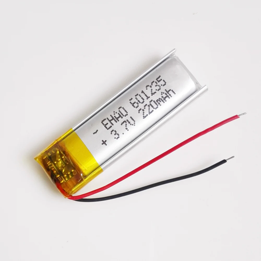 3.7V 220mAh Lithium Polymer LiPo Rechargeable Battery 601235 For Mp3 GPS PSP Bluetooth Headphone Headset Recorder Bracelet Watch