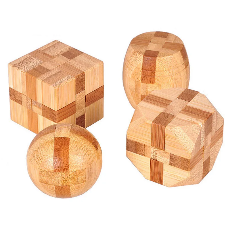 Bamboo Kong Ming Lock Lu Ban Lock Montessori Educational Toy for Kids 3D Puzzles Game Iq Brain Teaser Children Unlock Toys Adult