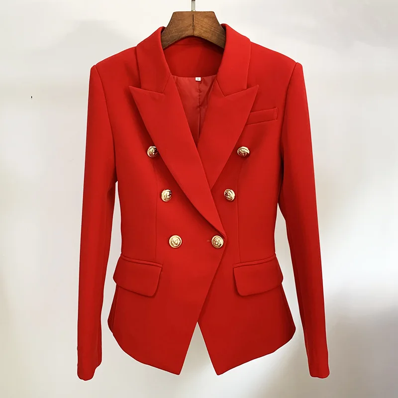 Imagem -04 - Blazers Feminino Vermelho Real 2023 Nova Jaqueta Formal Feminina Clássica Ouro Abotoado Duplo Botão Branco Preto Blazer Feminino Alta Qualidade