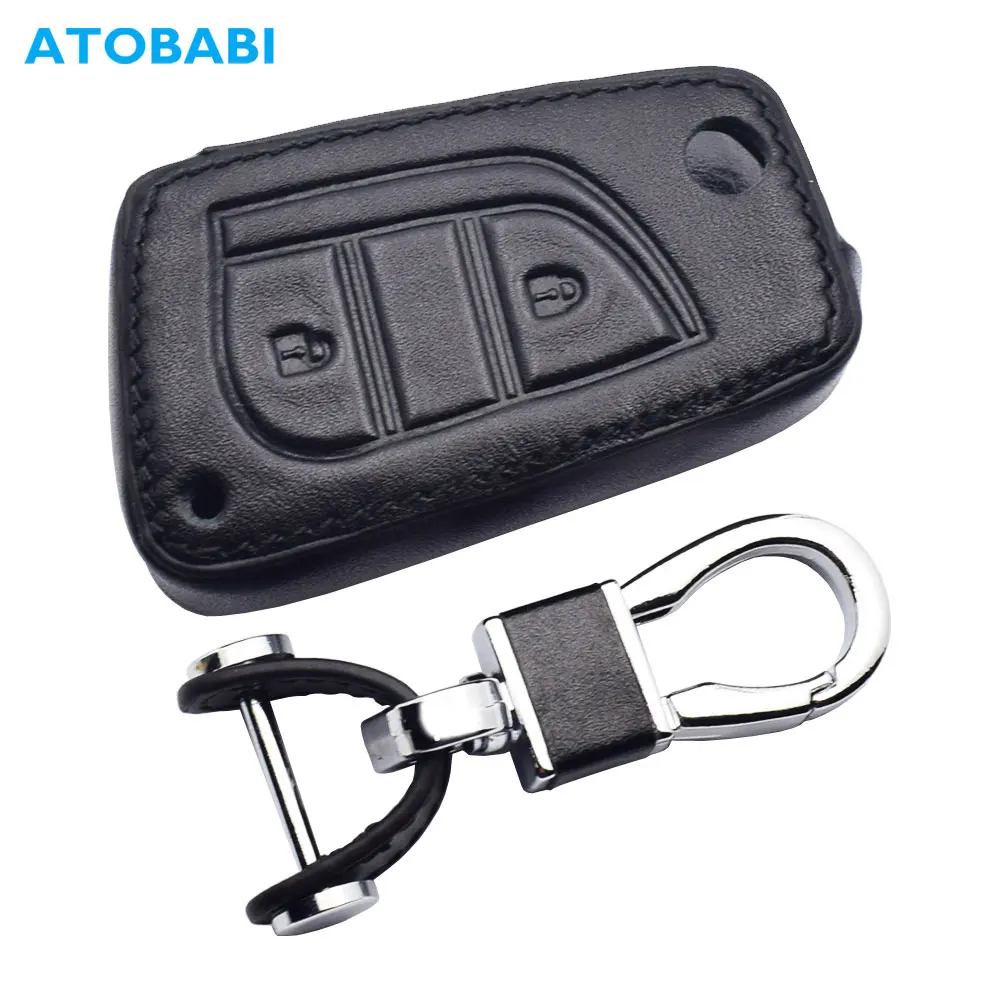 2 Buttons Leather Car Key Cover For Toyota Aygo Auris Yaris Hilux 2018 Folding Remote Fobs Shell Protector Case Auto Accessories