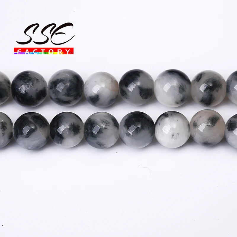 Natural Stone Beads Round Black White Persian Jades Loose Spacer Beads For Jewelry Making DIY Bracelet Accessories 15'' 6/8/10mm