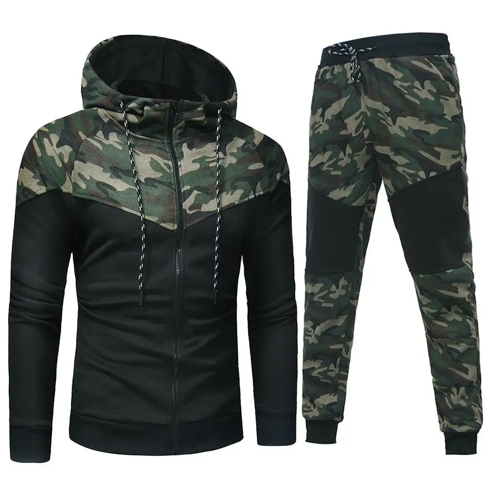 Sets Trainingsanzug Männer Herbst Winter Mit Kapuze Sweatshirt Chic Männer Camouflage Print Sport Zipper Mit Kapuze Mantel Hosen Anzug