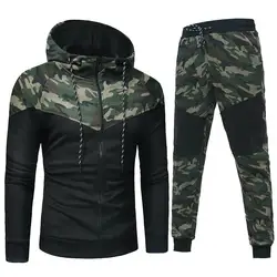 Sets Trainingsanzug Männer Herbst Winter Mit Kapuze Sweatshirt Chic Männer Camouflage Print Sport Zipper Mit Kapuze Mantel Hosen Anzug Trainingsanzug 2020