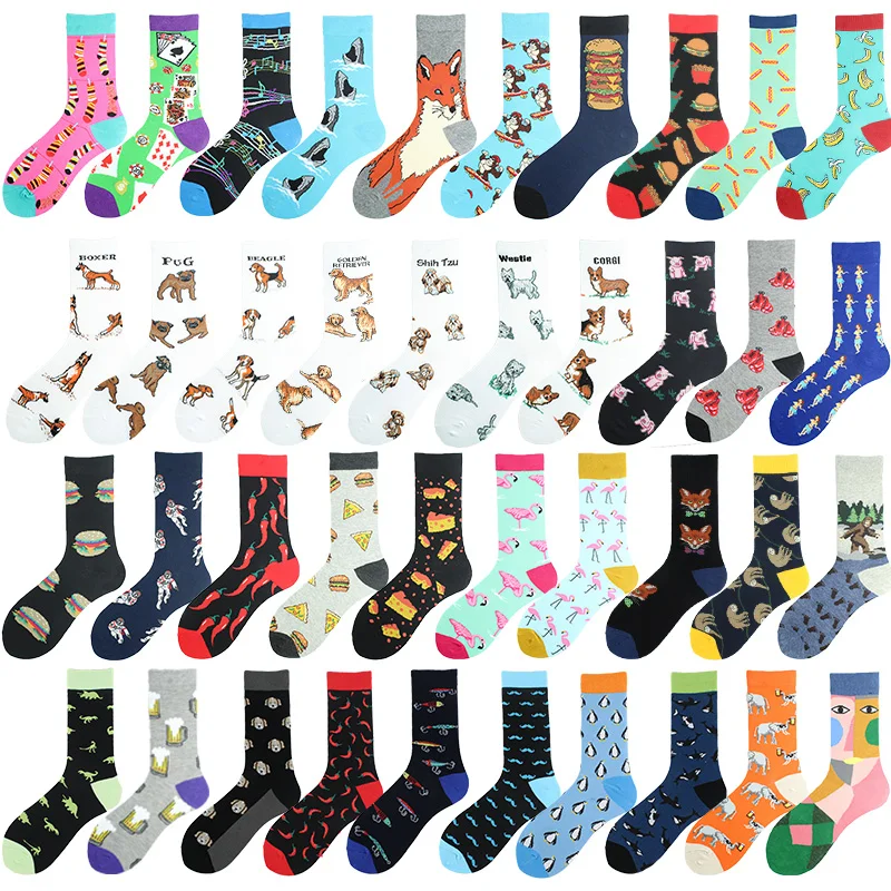 Chaussettes Happy Crew pour hommes, Chiment, Flamants roses, Sokken, Fromage, Pizza, Requin, Hip Hop, Drôle, Unisexe, Skateboard, Harajuku, Nouveauté