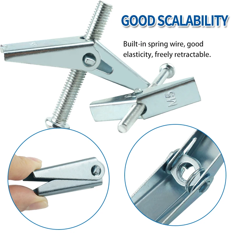 LUHUICHANG 5PCS M4 M5 M6 M8 M10 Plasterboard hollow wall cavity wall fixing spring toggle anchor with screw