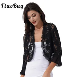 Elegant Women's Bolero Half Sleeve Ruffle Floral Lace Shrug Bridal Shawls Cardigan for Beach Party Dress Wedding Evening Wraps