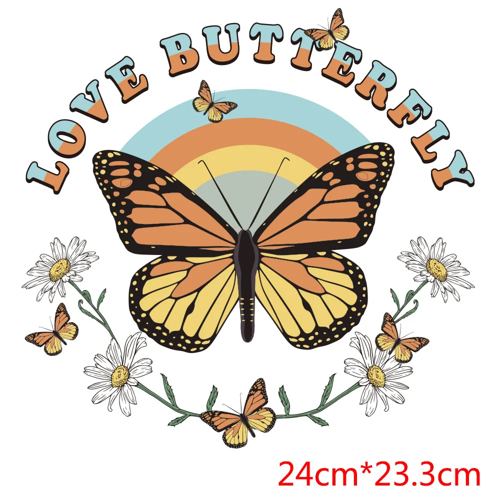 Butterfly Heat Transfer Stickers For T Shirt Clothing Thermoadhesive Patches DIY Washable Top Iron On Termoadhesives Para Ropa