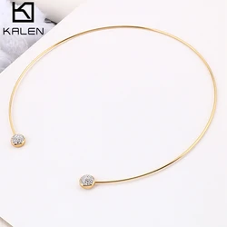 Kalen Simple Stainless Steel Zircon Torques For Women Gold Color Cuff Choker Necklaces Mujer Fashion Jewelry Girls Accessory