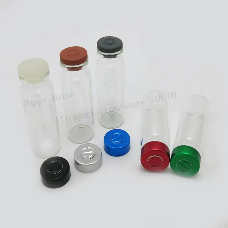 100pcs/lot15ml Clear Injection Glass Bottles with Aluminum Colorful Filp Off Cap 1/2oz Transparent Sample Vials & Rubber Stopper