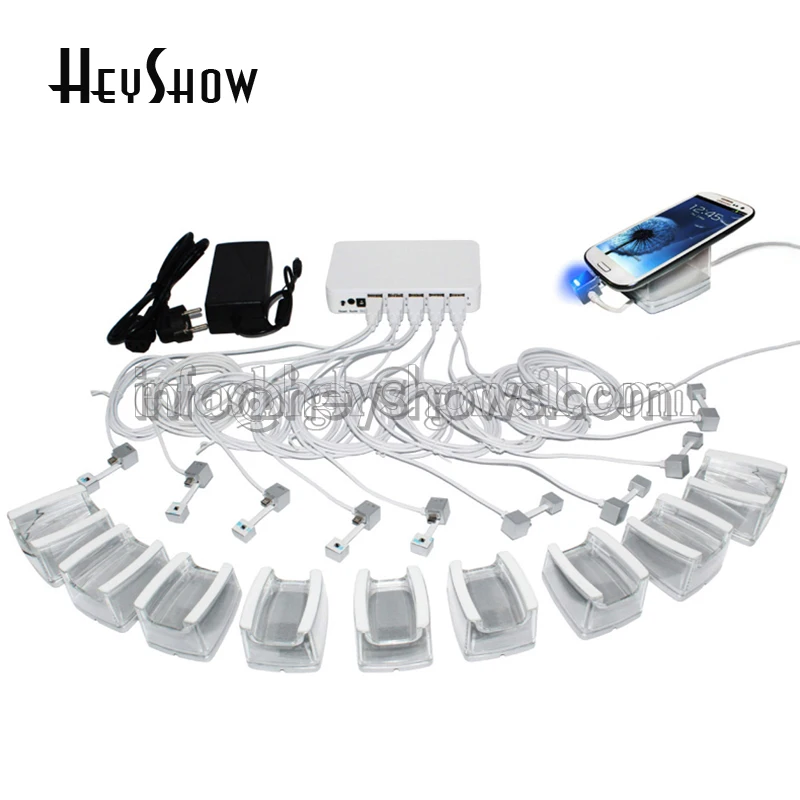 10 Ports Mobile Phone Security Burglar Alarm System Tablet Display Anti-Theft Device With Acrylic Holder