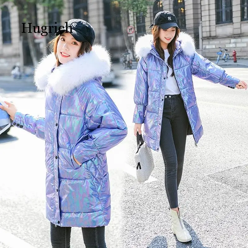 2020 Cotton Padded Korean Version Loose Winter Bright White Coat Women's Medium and Long Down Cotton Padded Jacket
