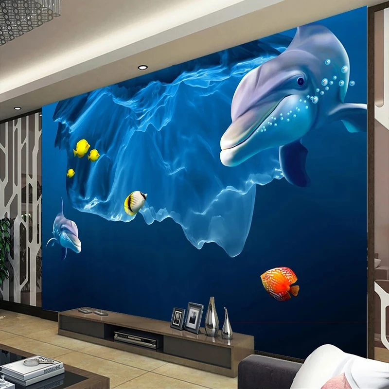 

Custom Any Size Self-Adhesive 3D Cartoon Fish TV Background Wall Kid's Room Papel De Parede Tapety Painting Fresco Sticker