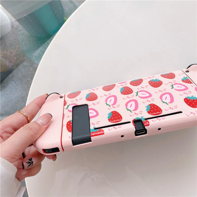 Morango concha protetora para nintendo switch, tpu macio capa de console ns game box para nintendo switch acessórios