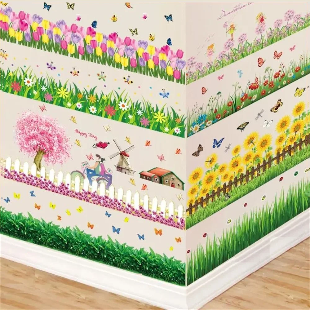 Cubierta de zócalo de esquina, calcomanía de pared, pegatinas de flores, mariposa, hoja, decoración del hogar, murales de vinilo DIY para ventana de