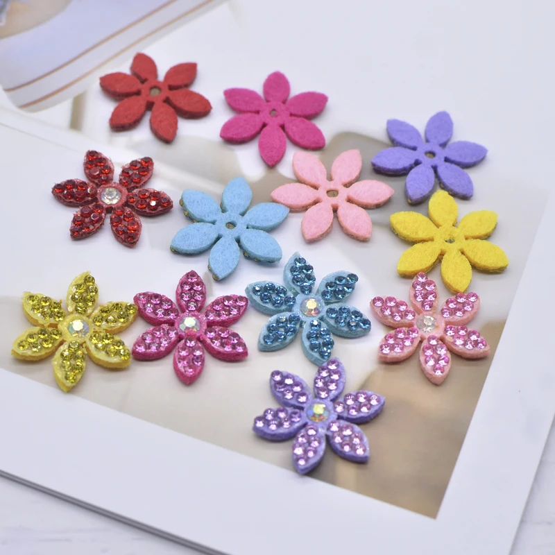 30Pcs/lots Sew-On DIY Patch Cute Flower for Clothing Colorful Appliques Stick on Clothing Hair Clips Pearl Rhinestone Accessory