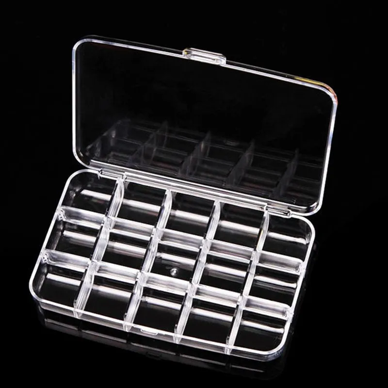 Nail Art Storage Box Case Organizer False Tips Rhinestones Gems Beads Accessories Clear Plastic Empty Container