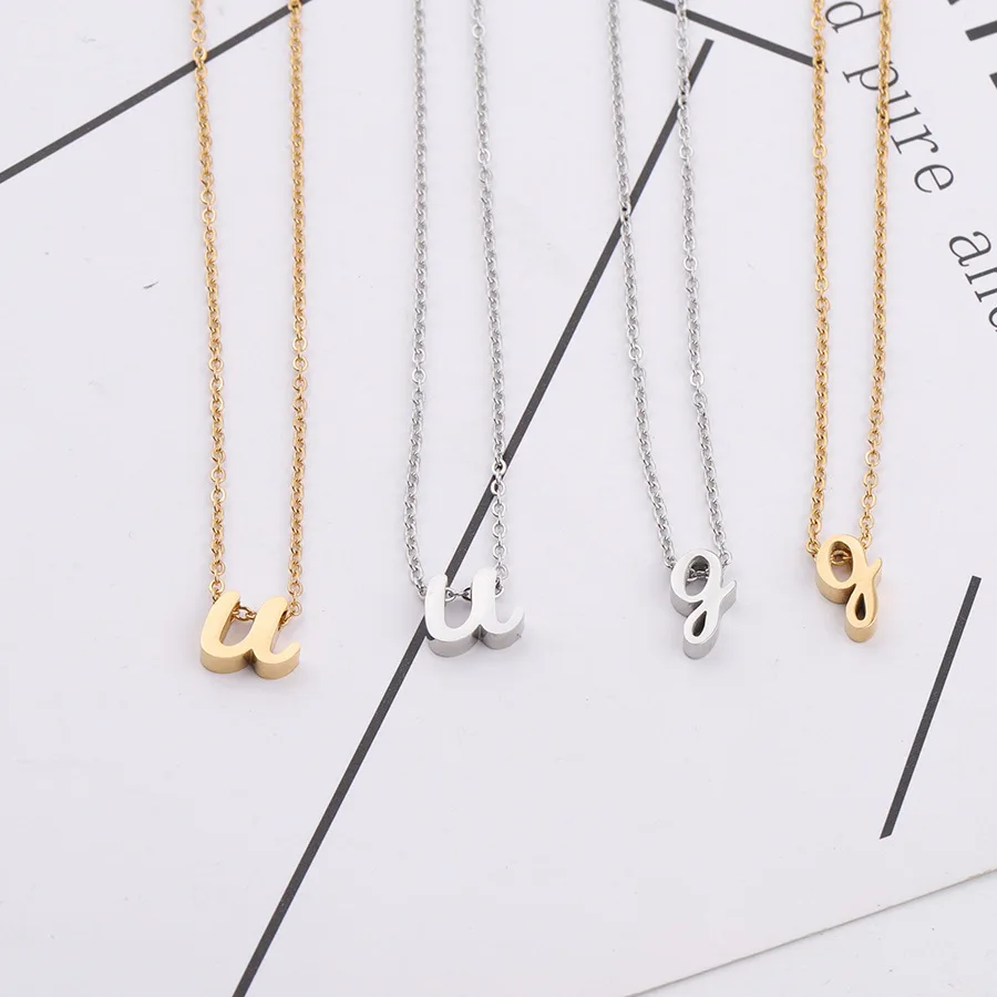 

Fashion Tiny Cursive Initial Necklace Dainty Lowercase Personalized Letter Necklaces Bracelet Stainless Steel Bridesmaid Gifts