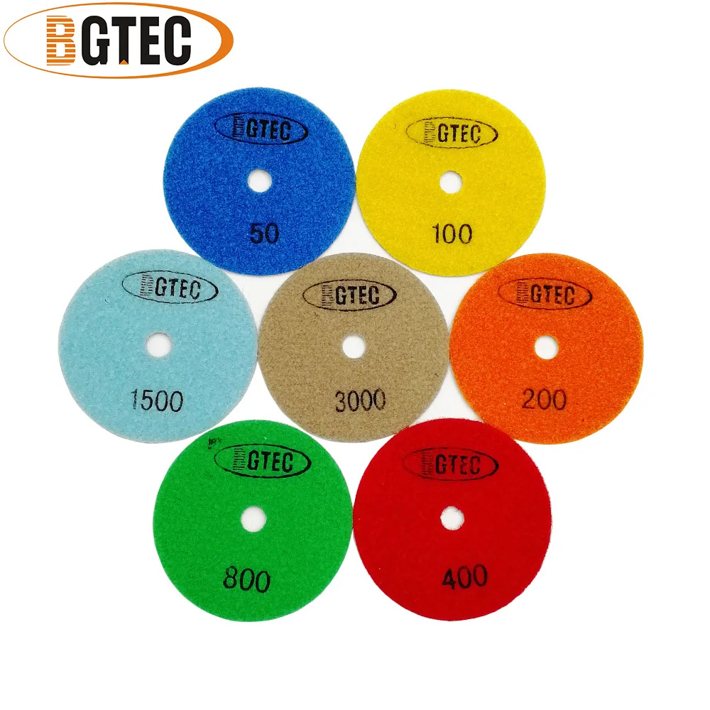 BGTEC 7 개/대 100mm #50 ~ #3000 드라이 다이아몬드 유연한 수지 연마 패드 4 인치 연삭 디스크 화강암 대리석 돌