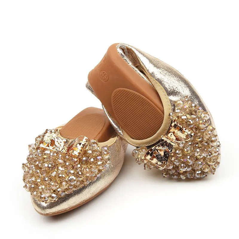 Soft Sole Foldable Women Ballet Flats Luxury Rhinestone Ladies Shoes Big Size 41 42 43 Loafers Spring Autumn Shoes Woman WSH3502