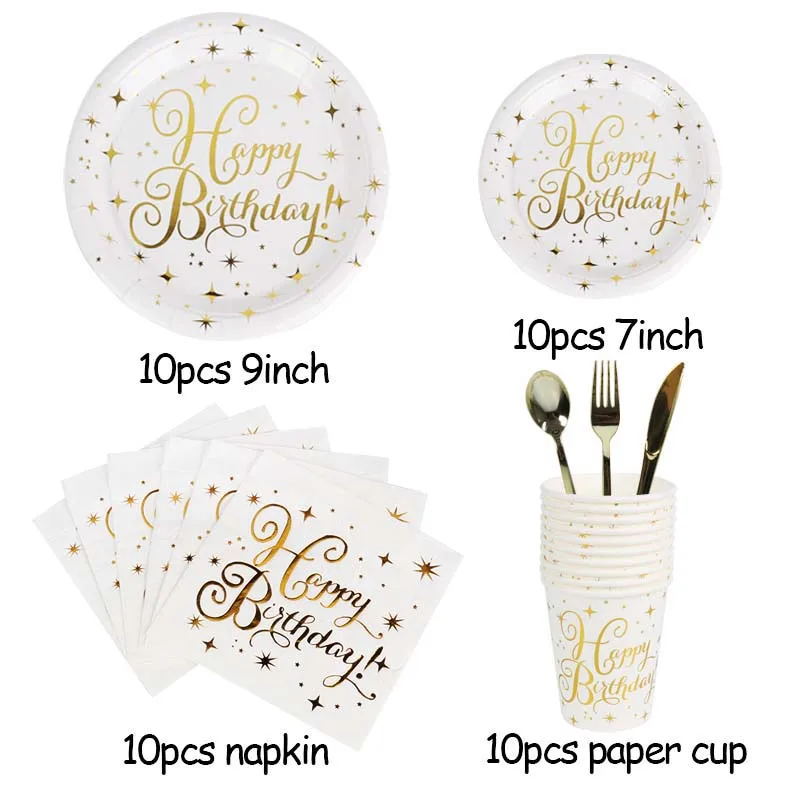 WEIGAO Gold Star Disposable Paper Plates Cups Straw and napkins Tableware Sets for Adult Kids Birthday Party Supplies Gold Theme image 2