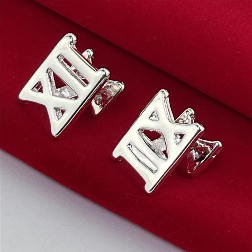 925 Silver Cufflinks Hollow Roman Square Buttons Fashion Jewelry Gifts