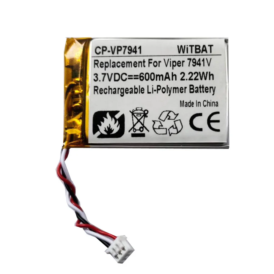 3.7V 600mAh Li-Polymer Battery for Viper 7941V, 7944V, 7945V, Python 7941P, 7944P wireless remote control battery Rechargeable